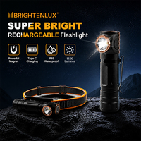 Lampe frontale magnétique rechargeable Brightenlux à angle droit 2-en-1 1500LM USB Type-C IP65 LED pour travail, camping, EDC OEM ODM