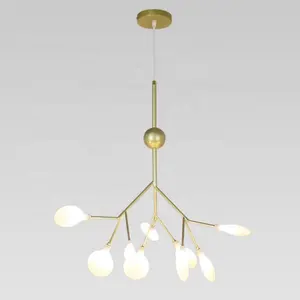 Modern Design 9 Lights Golden Branch Leaf Lamp LED Firefly Chandelier for Bar Living Room Bedroom Dining Room