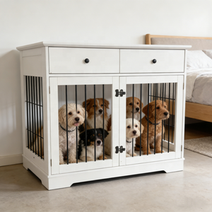 <span class=keywords><strong>2026</strong></span> Massivholz-Hundekäfig-Möbel für Innenräume mit Doppel-Aufbewahrungsschubladen, Bissfester Beistelltisch für Kleintiere - Product Image 6