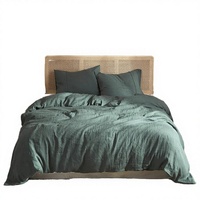 Parure de lit 3 pièces en lin français 100 % naturel pur, housse de couette, drap plat, doux, respirant, anti-humidité, lavé, 200 fils/cm²
