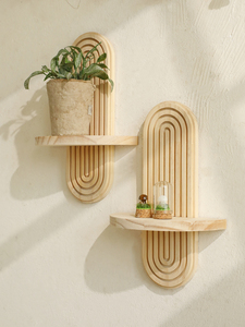 Étagère <span class=keywords><strong>murale</strong></span> en bois à 2 niveaux Boho Étagères murales géométriques en bois naturel Décoration intérieure moderne <span class=keywords><strong>Plante</strong></span> décorative - Product Image 6