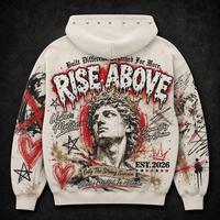 Sudadera con capucha y cremallera para hombre, extragrande, con estampado gráfico, pedrería, efecto desgastado, estilo urbano, lavado vintage, estampado personalizado, de tejido grueso, OEM