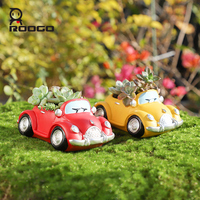 Pot de fleurs en résine fait main, style vintage, en forme de voiture Beetle, pour plantes succulentes, avec trou de drainage, motif dessin animé