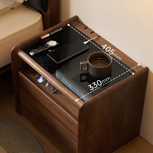 Solid Wood Nightstand Modern Minimalist North American Black <b>Walnut</b> 2 <b>Drawers</b> 1 Compartment Bedroom Storage - Product Image 2