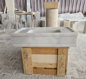 Lavabo Integrado de Mármol Blanco de Lujo |   Lavabo de Baño de Piedra Natural Hecho a Mano |   Lavabo de Mármol Personalizado - Product Image 6
