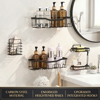Panier de Douche Mural en Acier Carbone Noir Durable avec Support à Savon, Drainage Ouvert et Crochets – Étagère de Rangement pour Salle de Bain