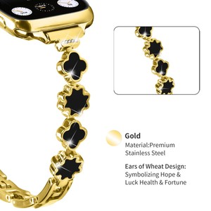 Bracelet de montre en métal Win-Win <span class=keywords><strong>pour</strong></span> <span class=keywords><strong>Apple</strong></span> <span class=keywords><strong>Watch</strong></span> Series 11 10 9 8 <span class=keywords><strong>7</strong></span> Ultra 3, bracelet en nacre trèfle - Product Image 3