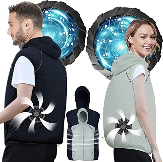Men's Summer Casual Thin Cooling Jacket 5V USB UV Resistant Breathable Waterproof Varsity Hooded Air Conditioner Stand Zipper