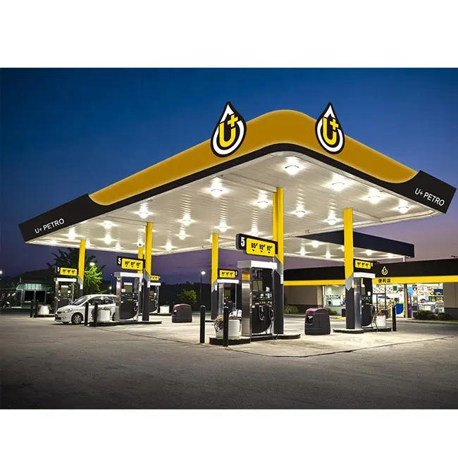 LF-BJMB prefab steel structure structural design of gas station canopy construction