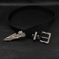 Sabuk Wanita Gaya Vintage Punk Hip Hop Hitam Polos PU Bermotif Bunga Embossed dengan Gesper Sabuk Jeans untuk Wanita
