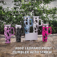 Vaso Térmico de Acero Inoxidable de 40oz con Asa, Diseño de Vaca y Leopardo, para Coche, con Pajita, para Bebidas Frías, 12-24h