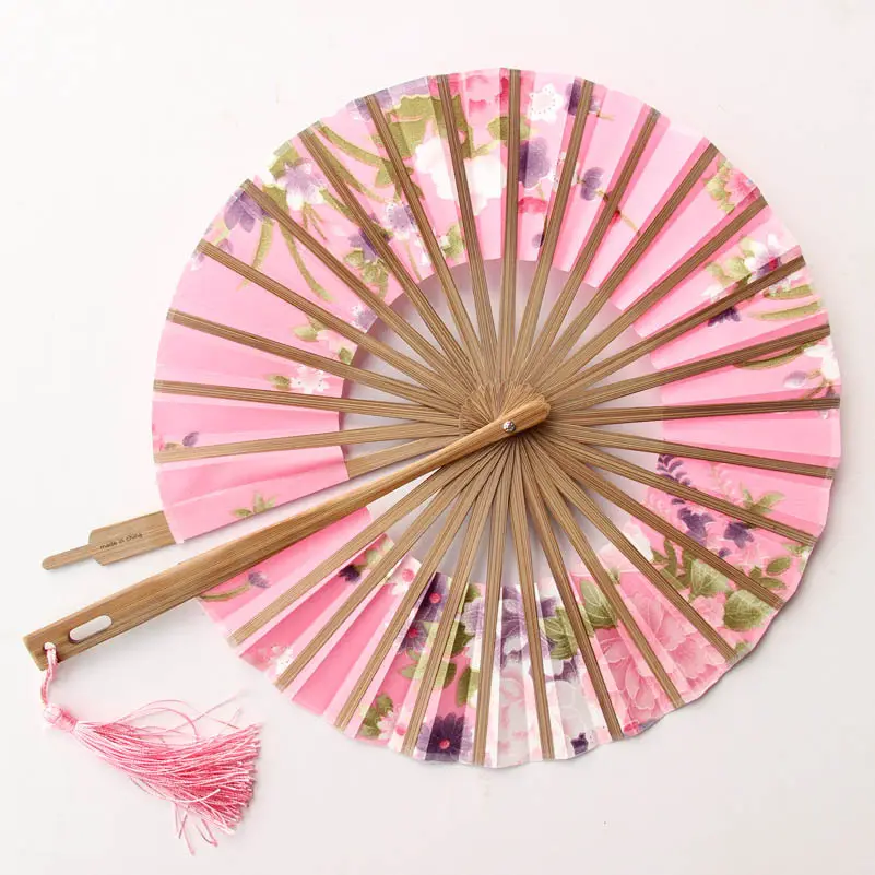 Japanese Pinwheel Round Hand Fan for Ladies Foldable Bamboo Fan with Tassel for Women