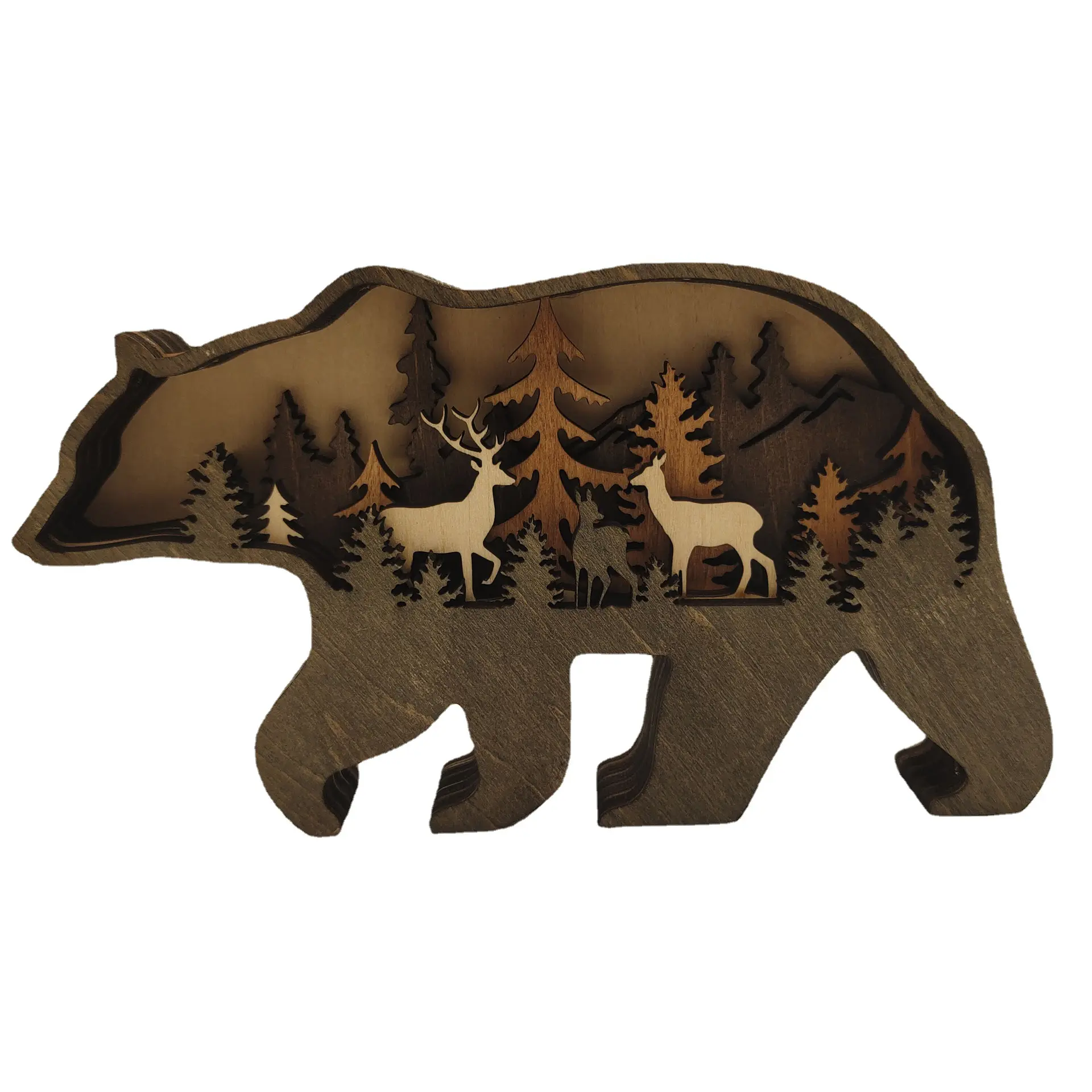 Adornos creativos de animales del bosque de América del Norte, artesanía de madera de Navidad, decoración del hogar, oso marrón de alce, novedad