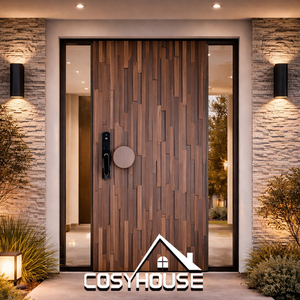 Porte d'entrée <span class=keywords><strong>moderne</strong></span> en bois massif, porte extérieure intelligente de sécurité, porte pivotante de luxe en bois pour entrée principale - Product Image 1