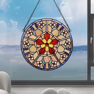 Superbe Panneau de Vitrail Rose Massif Fait Main, Motif Plat Moderne, Plaqué Or, Écologique, Décoration Murale pour Salon - Product Image 1