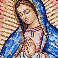 Mosaïque murale personnalisée de la Vierge Marie - Art mural en mosaïque de verre taillée à la main, représentant la Vierge de Guadalupe, pour la décoration d'autel d'église