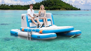 Catamarán Inflable con <span class=keywords><strong>Pedales</strong></span>, Bote de Pesca para Principiantes, PVC, Portátil, Recreativo, Doble Catamarán con Sombras, Flotadores para Isla - Product Image 2