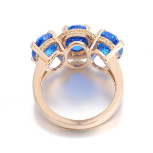 แหวนทองแท้ 18K 14K 10K ดีไซน์เนอร์ ประดับพลอยสังเคราะห์ทรงรีสีน้ำเงิน งานฝีมือ แหวนคู่รัก เครื่องประดับชั้นสูง สไตล์เกาหลี - Product Image 3