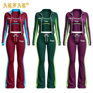 Set Sportivo Personalizzato in <span class=keywords><strong>3</strong></span> Pezzi per Donna, Nuova Collezione Autunno Inverno, Giacca Color Block, Reggiseno Sportivo, Pantaloni Streetwear, Tuta da Donna - Product Image 3