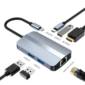 6 trong 1 Multiport <span class=keywords><strong>Adapter</strong></span> <span class=keywords><strong>HDMI</strong></span> tương thích 4K/30Hz <span class=keywords><strong>USB</strong></span> C Dock pd87w SD TF Đầu Đọc Thẻ 5Gbps truyền dữ liệu cổng Ethernet cho máy tính xách tay - Product Image 1