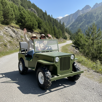 QIQU Jeep Eléctrico Retro Todoterreno de Doble Asiento con Transmisión por Eje, Velocidad de 30 km/h, Luces y Música, Motor de 48V 500W, Estructura de Acero Reforzada para Exteriores