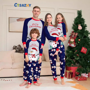 New Style Women's Snowman Snowflake Letter Cartoon <strong>Christmas</strong> Family Matching Elastic Waist Full Length Breathable <strong>Fleece</strong> <strong>Pajamas</strong> - Product Image 1