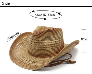 Chapeau de soleil vintage en paille pulvérisée pour voyage en plein air, style cowboy western - Product Image 2