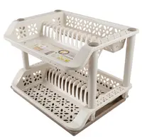 2 Tier Kitchen Plastic Dish Drying Storage Rack Tray Cutlery Dish Drainer