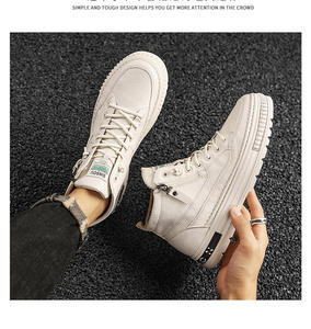 Botas chukka de cuero de caña alta para hombre, nuevas para primavera/otoño, zapatillas blancas, botas de cuero para trabajo, zapatos casuales de moda, calzado deportivo - Product Image 1