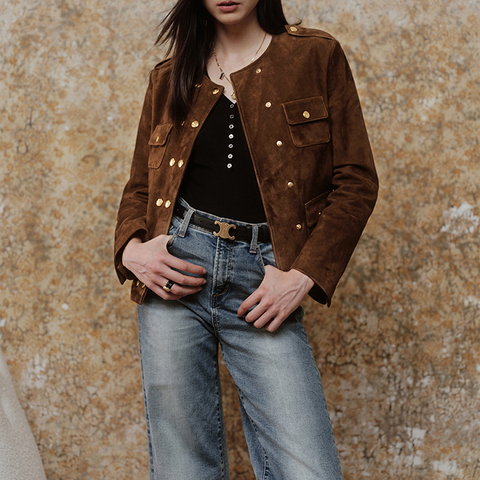 3248 Winter New Design High Street O Neck Full Grain Leather Cow Suede Real Leather Jacket