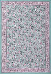 Nappe florale imprimée en blocs faite à la main brodée en pur coton couverture de table d'extérieur artisanat intemporel en vente - Product Image 2