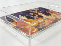 Plateau en acrylique imprimé sur mesure avec poignées découpées, plateau de service rectangulaire transparent décoratif pour Halloween, pour la maison et les fêtes, OEM