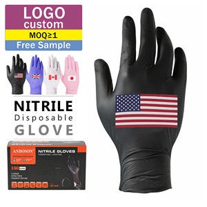 Sarung Tangan Nitril Medis Sekali Pakai ANBOSON, Anti Debu, Warna Biru Hitam, Produksi Khusus, Grosir, Pelindung Keselamatan, Untuk Pemeriksaan - Product Image 1