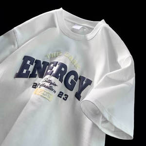 2025 T-Shirt in cotone 100% oversize da uomo con maniche al collo <span class=keywords><strong>per</strong></span> lettere stampate a sbuffo prodotte dall'azienda di <span class=keywords><strong>magliette</strong></span> bianche - Product Image 1