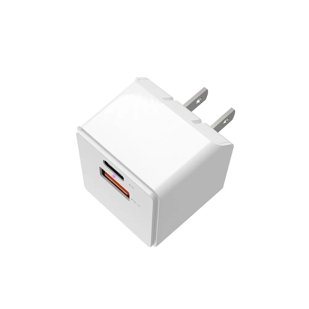 Chargeur Etl Pengisi Daya Ponsel, PowerPort Pengisian Cepat Port Ganda Pengisi Daya USB PD20W + QC3.0 dengan Lampu Daya