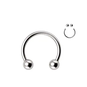 Fashion 316L Surgical Stainless Steel jewelry 3mm Ball Horseshoe Nose Ring C Clip BCR Septum Lip Hoop Jewelry For Women and Men