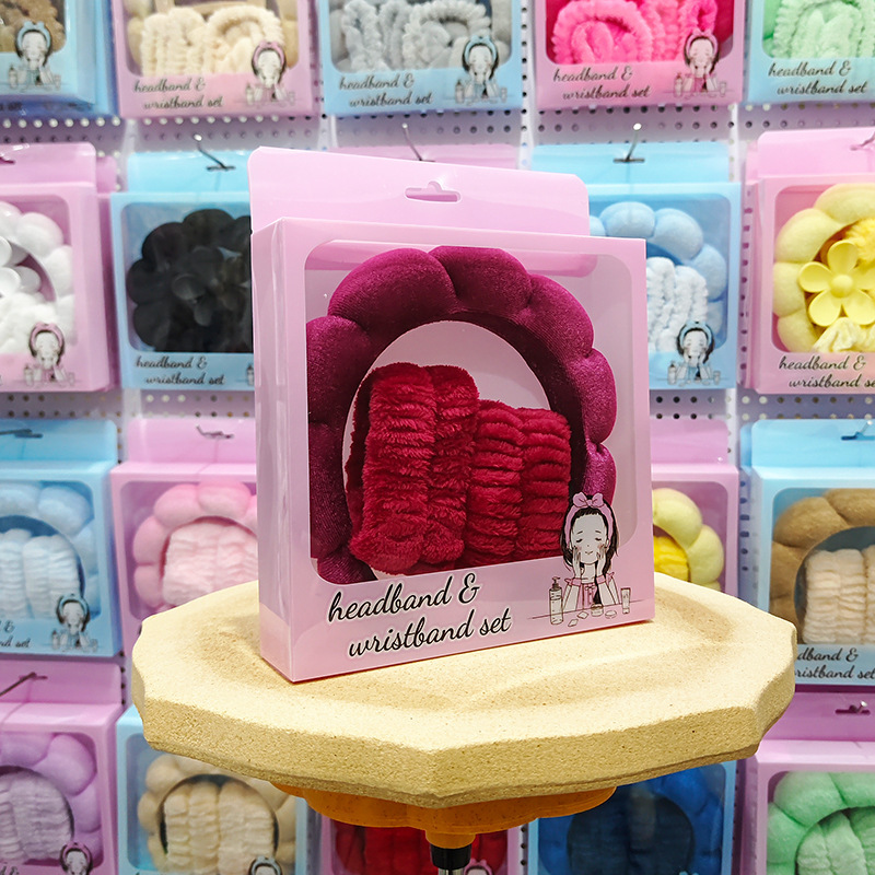 ensemble 3 pièces bandeau en velours rouge vin-coffret cadeau