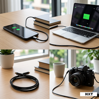 Cable USB de Carga Rápida de 240W, Tipo-C, Trenzado de Nailon Negro Premium, Cobre Puro, Anti-Enredos, con Pantalla Digital Inteligente para Cámara