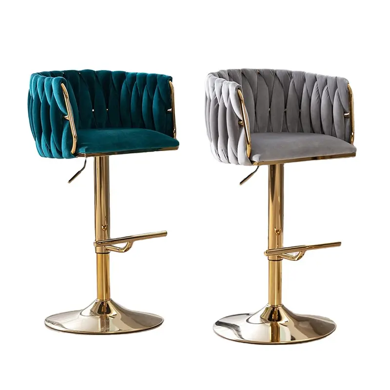 Современный роскошный подъемный вращающийся высокий стул для отеля кафе дома персонализированный тканый веревочный металлический каркас бархатный барный стул