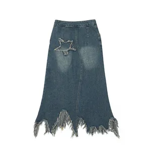 Y2k gesper desainer rok Wanita Jin rok maxi denim Gotik rok jeans Gotik solid Pakaian untuk wanita grunge rok a line