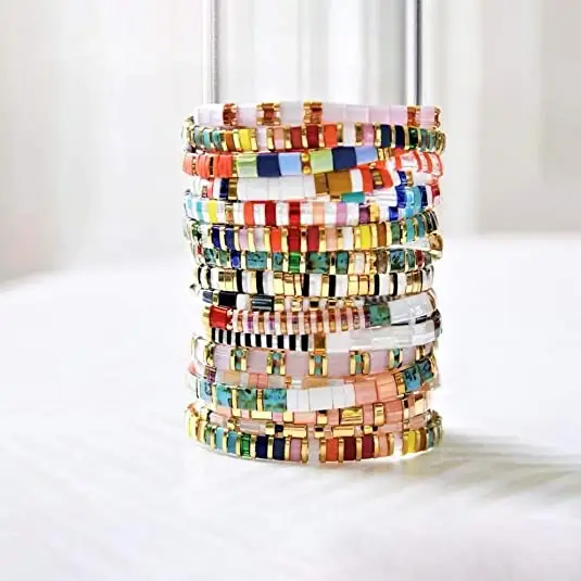 Fashion Tila Miyuki Beaded Colorful Elastic Handmade Stretch Bracelets Women Friendship Jewelry