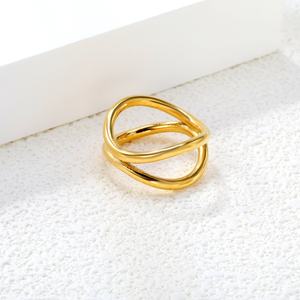 Bagues en acier inoxydable étanches à double anneau, bijoux en grappe plaqués or 18 carats pour femmes, bagues d'anniversaire tailles 6-8 - Product Image 4