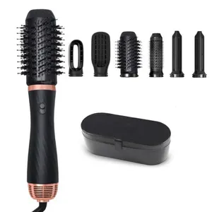 Sisir pengeriting berputar 1000w, pengering rambut satu langkah sisir sikat udara panas 6 in 1 dengan sisir ptc