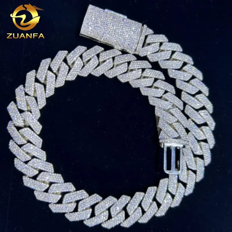 15Mm 18Mm 20Mm Zware Cubaanse Ketting Custom Hiphop Iced Out Sieraden Moissanite Diamant 925 Cubaanse Schakelketting