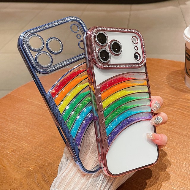 Rainbow Quicksand Phone Cover for iPhone 17 Pro Max Air 15 12 13 14 S24Ultra S25 Ultra Case Soft Electroplate Protective 3D Case