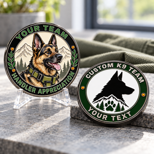 Custom K9 Dog Challenge Coins Black Nickel Tone Personalized Team Recognition Handler Appreciation Commemorative Gifts - Product Image 1