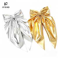 IFOND Grande pince à cheveux en cuir avec long ruban à nœud, barrettes pour l'arrière de la tête pour filles et femmes
