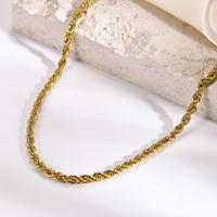 Bijouterie Plaqué or 18K Chaîne simple en corde Collier en acier inoxydable Bijoux empilables Vente en gros 2/3/4/5MM