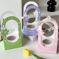 Boîte élégante et simple à motif floral avec longue poignée, emballage cadeau pour la Saint-Valentin, café/fleurs, boîte en papier blanc, vente en gros