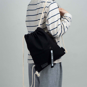 Original Customized Logo Pockets Cotton Canvas Drawstring Backpack <b>Bag</b> Canvas Pouch <b>String</b> Backpack for Shopping and Gym - Product Image 5